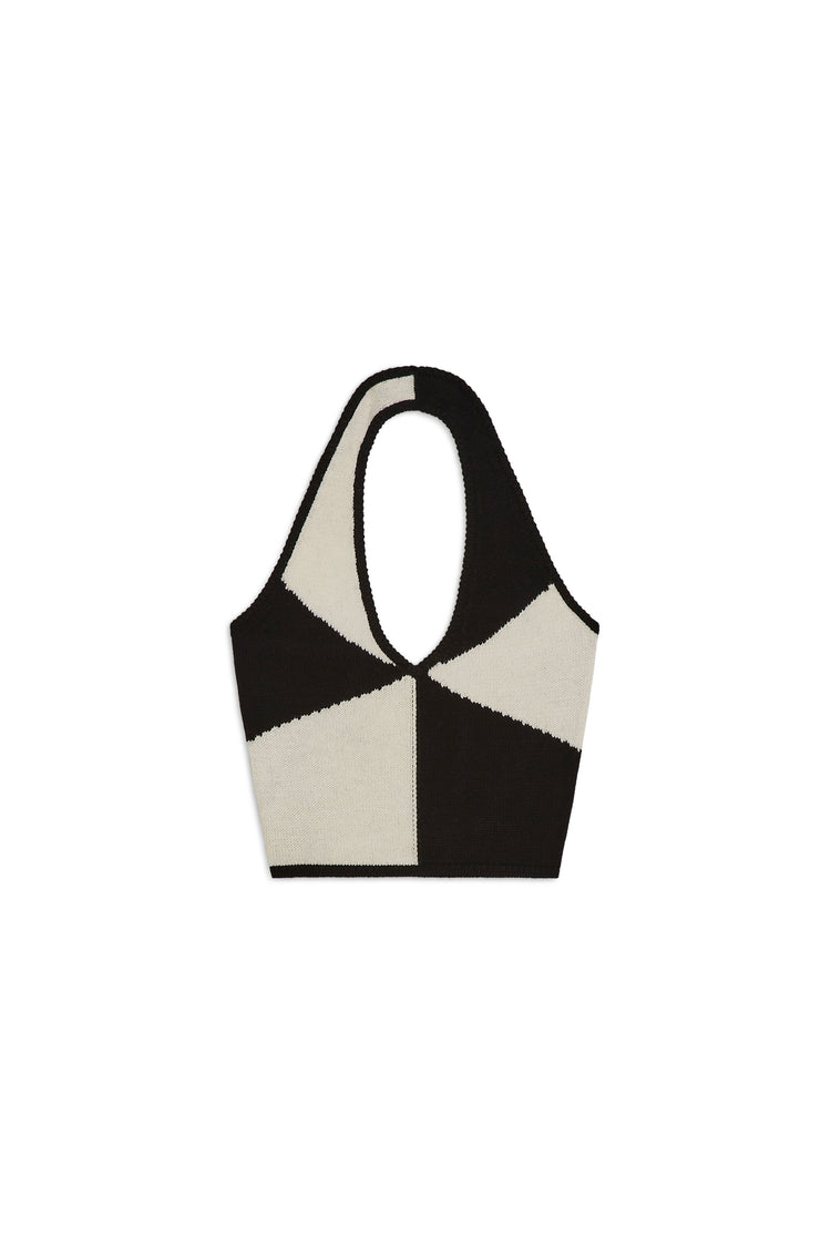 WHEEL OF FORTUNE HALTER IN BLACK AND CREAM