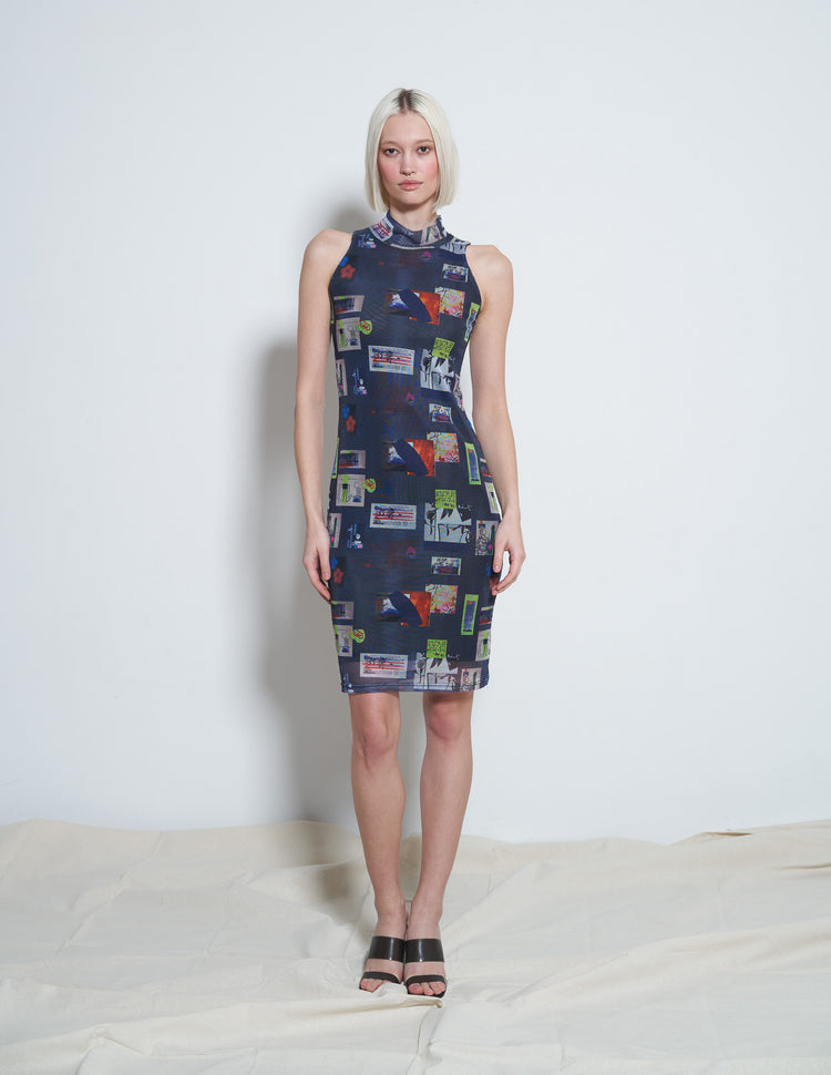 RICARD DRESS IN POSTCARD COLLAGE