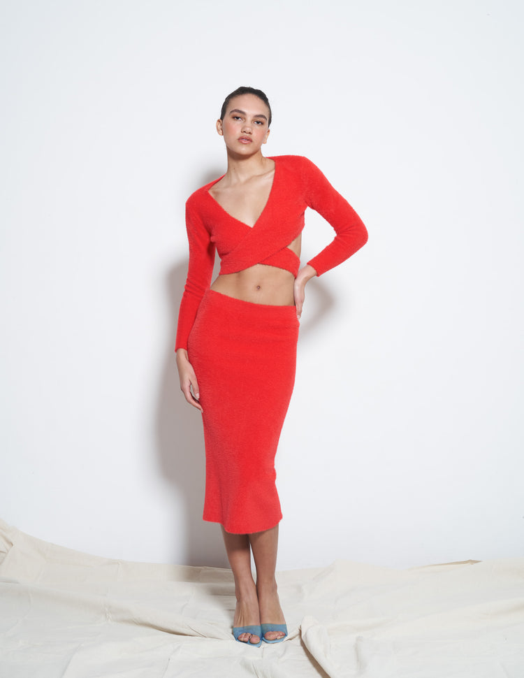 SOLANAS TOP IN RED FURRY KNIT