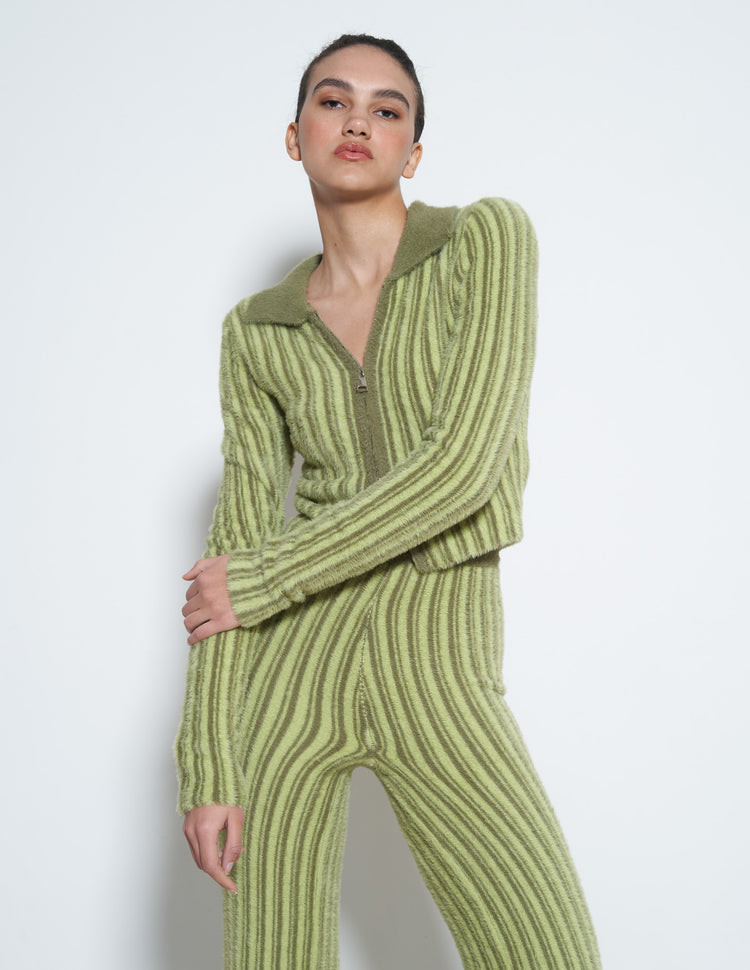 ARCADE KNIT TOP IN GREEN STRIPES