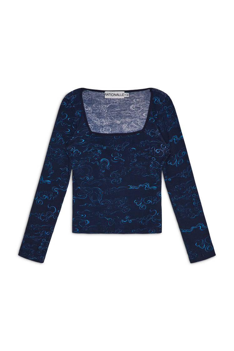 WRIGHT SQUARE NECK KNIT TOP IN BLUE TIBETAN CLOUD