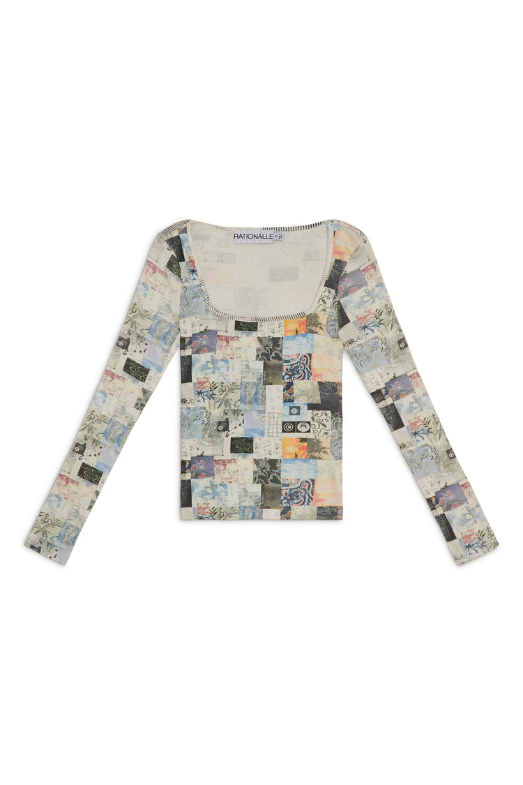 WRIGHT SQUARE NECK KNIT TOP IN EAST WEST COLLAGE