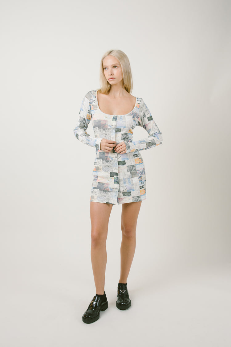 MALIZA BUTTON DOWN DRESS IN EAST WEST COLLAGE